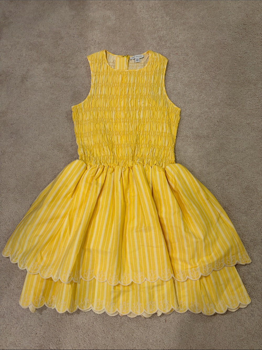 Smocked Yellow Striped Mini Dress with Scalloped Tiers